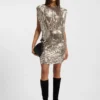 Kleid mit Schulterpolstern und Pailletten
