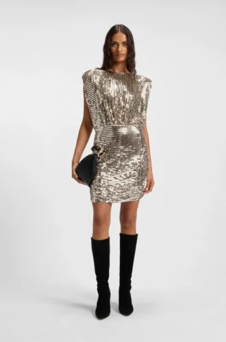 Kleid mit Schulterpolstern und Pailletten