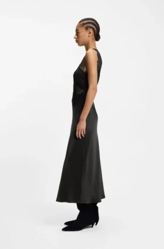 Kleid mit Spitzenbesatz aus Seersucker-Satin