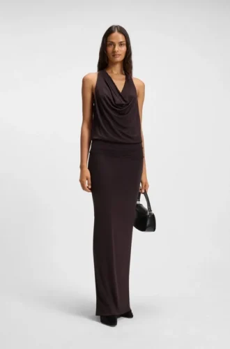 Kleid mit Wasserfallausschnitt und Metallverzierung am Rücken
