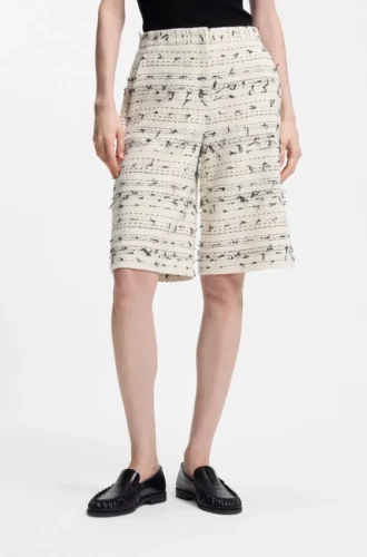 Kurze Hose in lockerer Passform aus gestreiftem Tweed aus Baumwollmischung