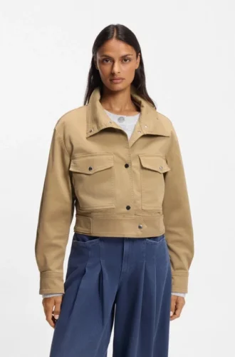 Kurze Jacke aus Baumwolltwill mit Papier-Optik