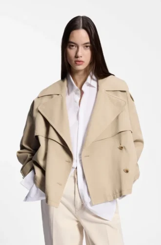 Kurze Trenchcoat-Jacke aus Baumwolle und Leinen