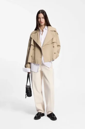 Kurze Trenchcoat-Jacke aus Baumwolle und Leinen