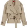 Kurze Trenchcoat-Jacke aus Baumwolle und Leinen