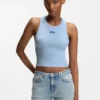 Kurzes Oberteil aus Stretch-Baumwolle mit blauem Logo-Label