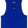 Kurzes Oberteil aus Stretch-Baumwolle mit blauem Logo-Label Kurzes Oberteil aus Stretch-Baumwolle mit blauem Logo-Label