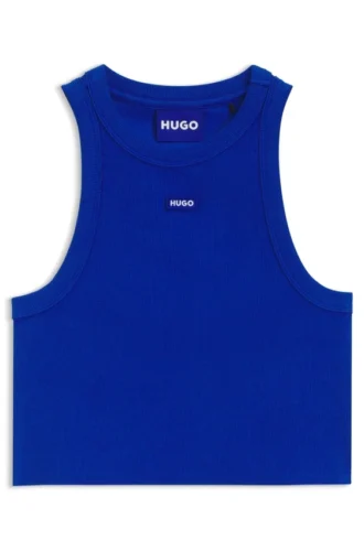 Kurzes Oberteil aus Stretch-Baumwolle mit blauem Logo-Label