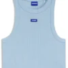 Kurzes Oberteil aus Stretch-Baumwolle mit blauem Logo-Label