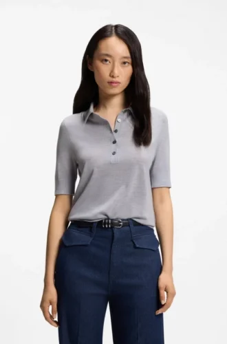 Kurzärmeliger Pullover aus Merinowolle mit Polokragen