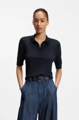 Kurzärmeliger Pullover aus Merinowolle mit Polokragen
