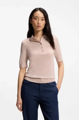 Kurzärmeliger Pullover aus Merinowolle mit Polokragen
