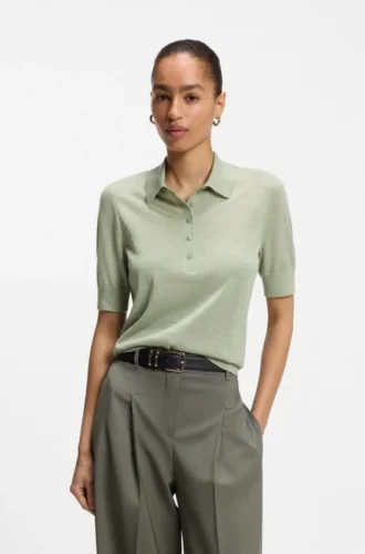 Kurzärmeliger Pullover aus Merinowolle mit Polokragen