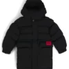 Lange Daunenjacke für Kinder mit rotem Logo-Etikett