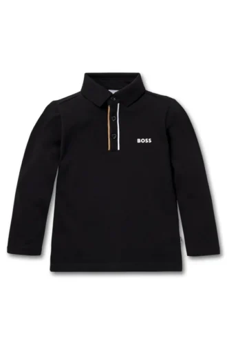 Langärmliges Kinder-Poloshirt mit gestreifter Knopfleiste