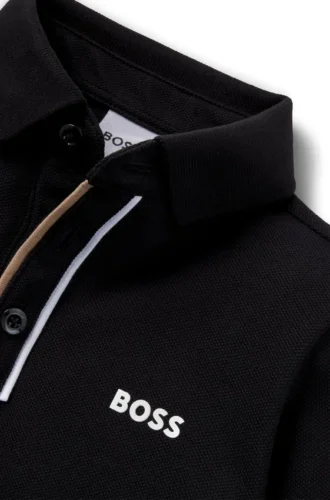 Langärmliges Kinder-Poloshirt mit gestreifter Knopfleiste