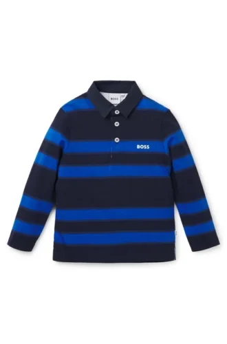Langärmliges Kinder-Poloshirt mit Streifen und Logo