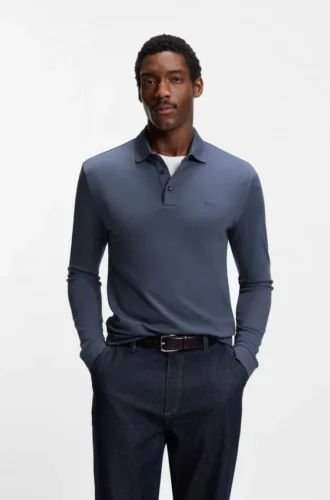 Langärmliges Poloshirt aus Interlock-Baumwolle mit Logo