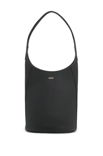 Leder-Beuteltasche mit metallischem Logo-Schriftzug