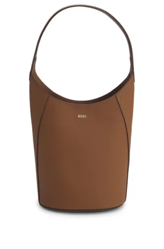Leder-Beuteltasche mit metallischem Logo-Schriftzug