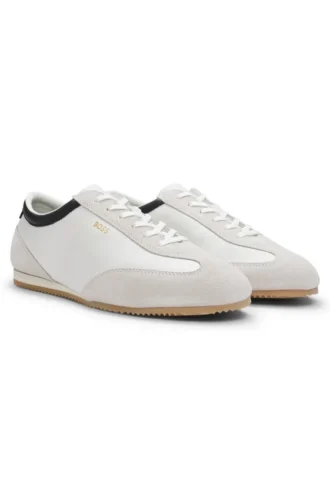 Leder-Sneaker mit Wildlederbesatz