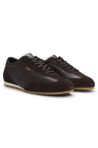 Leder-Sneaker mit Wildlederbesatz