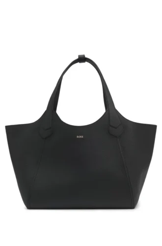 Leder-Tote-Bag mit metallischem Logo-Schriftzug