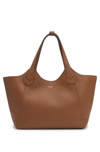 Leder-Tote-Bag mit metallischem Logo-Schriftzug