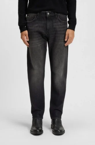 Maine – schwarze Jeans in Regular-Fit aus Denim mit mechanischem Stretch