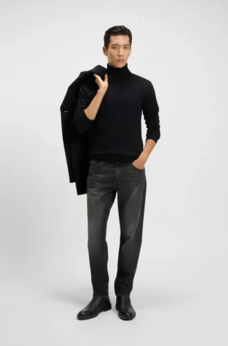 Maine – schwarze Jeans in Regular-Fit aus Denim mit mechanischem Stretch
