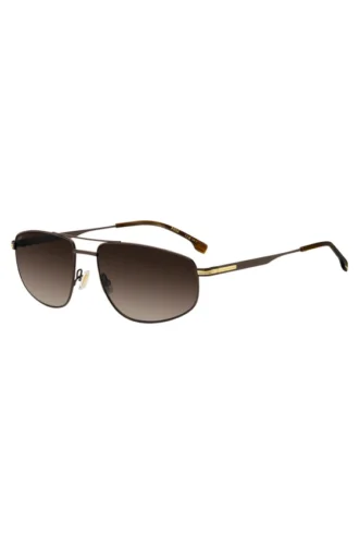 Mattbraune Sonnenbrille mit goldfarbenen Verzierungen