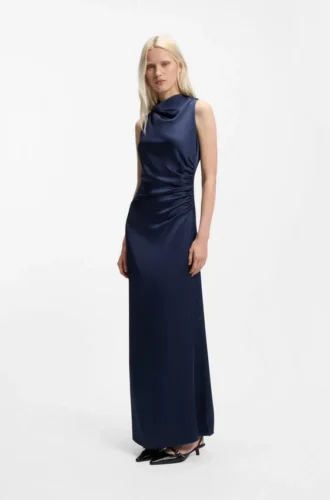 Maxikleid aus Satin mit Raffungen