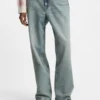 Meerblaue, locker sitzende Jeans aus festem Denim