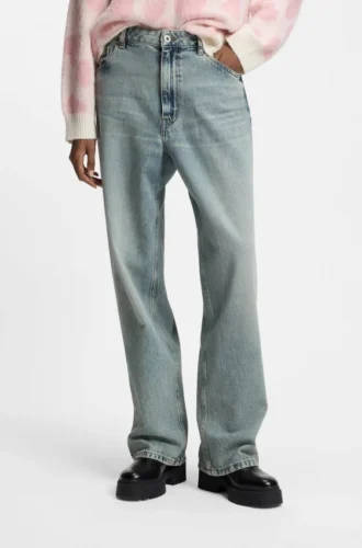 Meerblaue, locker sitzende Jeans aus festem Denim
