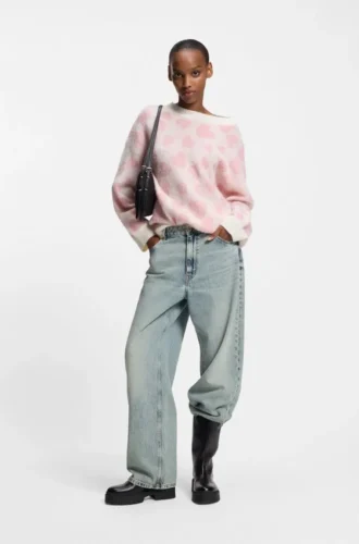 Meerblaue, locker sitzende Jeans aus festem Denim