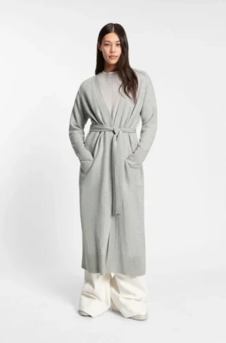 Melange-Kaschmir-Strickjacke mit Gürtel