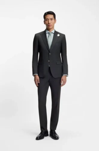 Melierte Slim-Fit-Hose aus Wollmischung