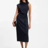 Midi-Kleid mit gerafftem Schulterbereich