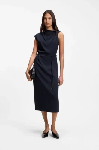 Midi-Kleid mit gerafftem Schulterbereich