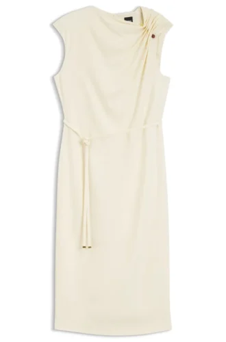 Midi-Kleid mit gerafftem Schulterbereich