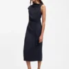 Midi-Kleid mit gerafftem Schulterbereich