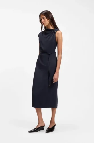 Midi-Kleid mit gerafftem Schulterbereich