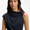 Midi-Kleid mit gerafftem Schulterbereich