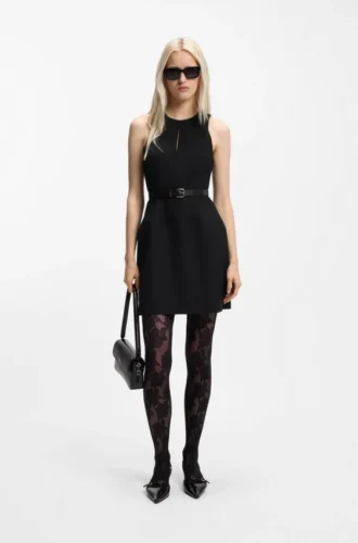 Minikleid mit Schlüssellochausschnitt aus Stretch-Twill