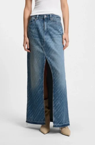 Nadelstreifen-Jeans-Rock mit Schlitz vorne