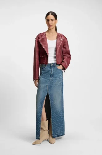 Nadelstreifen-Jeans-Rock mit Schlitz vorne