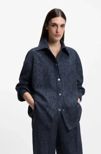 Overshirt in Relaxed-Fit aus Tweed in Denim-Optik