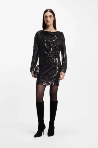 Paillettenkleid mit drapiertem Ausschnitt