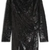 Paillettenkleid mit drapiertem Ausschnitt