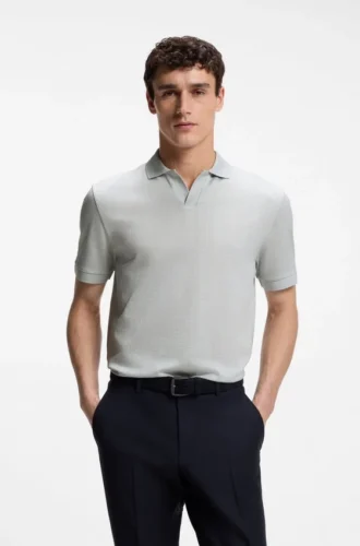 Polohemd aus Baumwolljacquard mit Johnny-Kragen